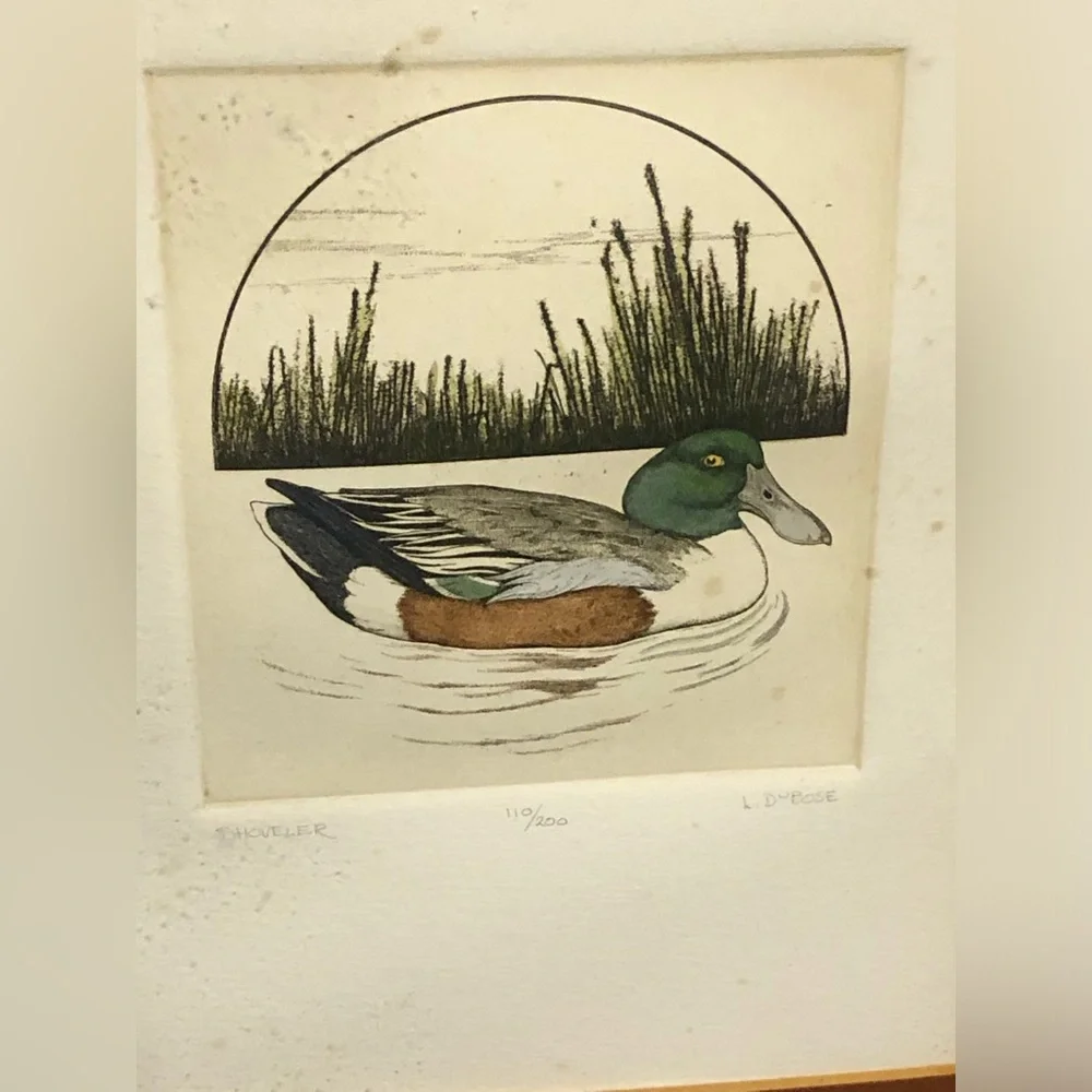 2258 Set Canvas Back /Shoveler Duck Prints by L. DuBose Signed & Numbered Framed